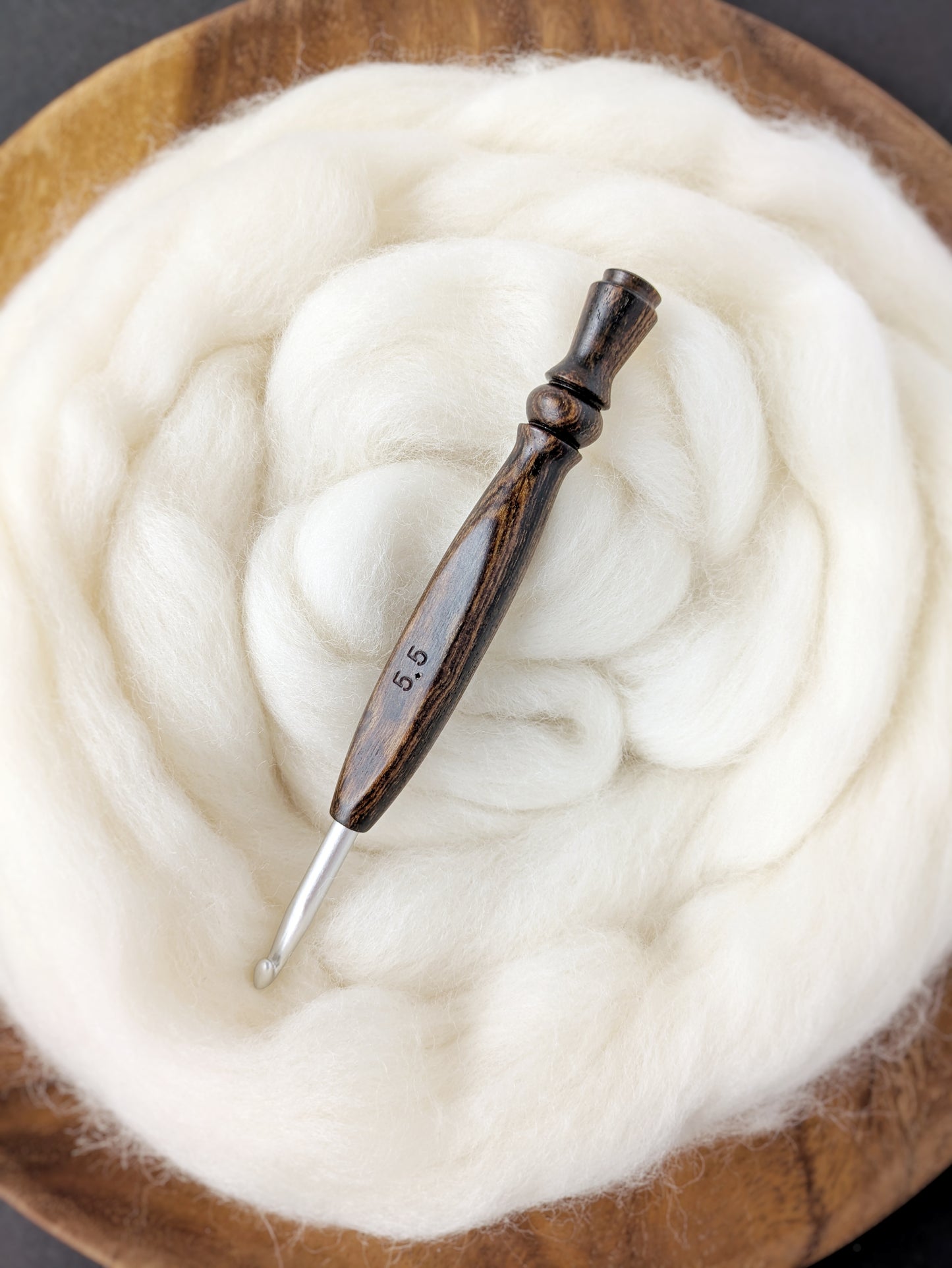 I 5.5mm Bocote Ergonomic Wood Crochet Hook