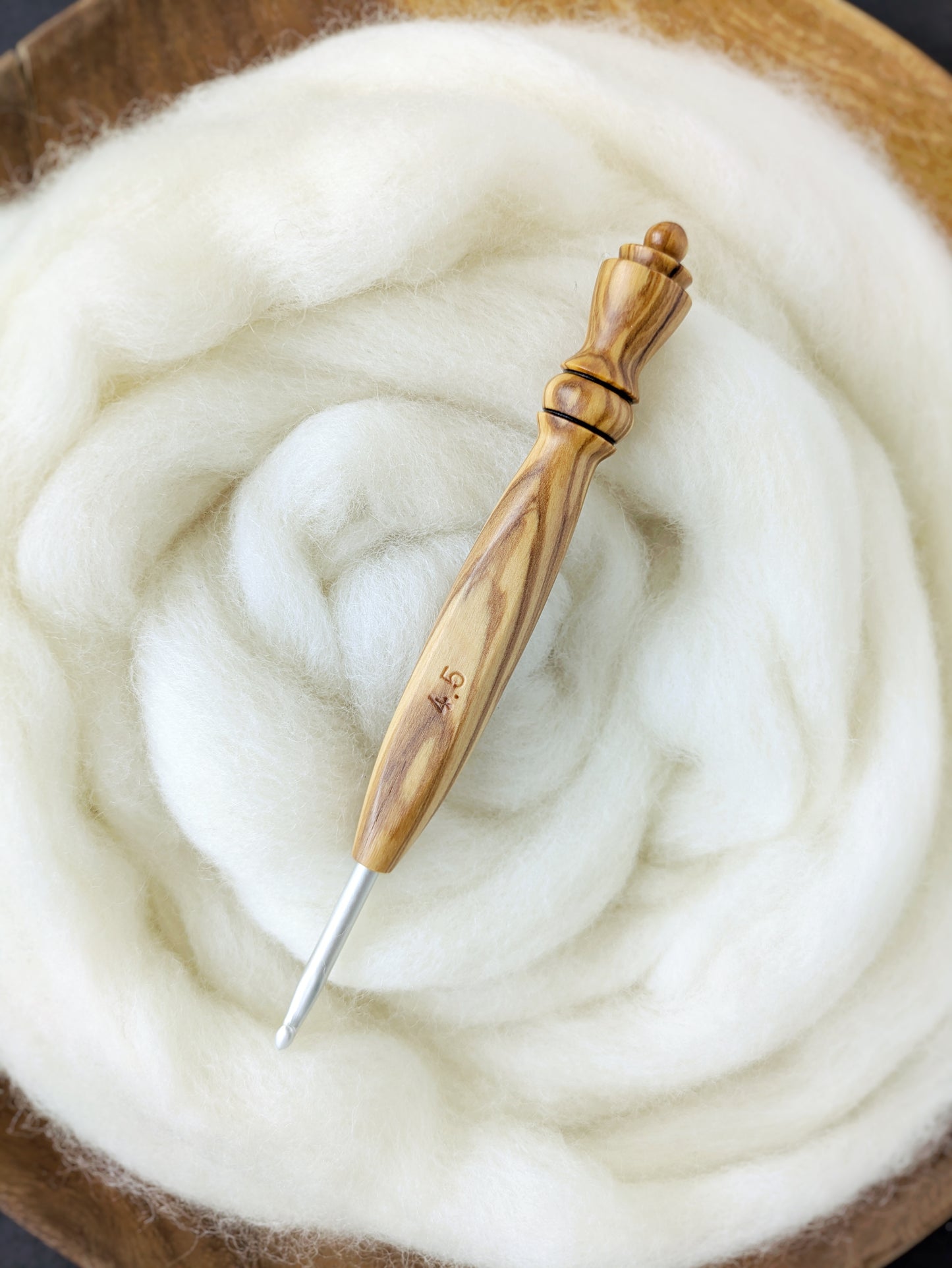 7 4.5mm Olivewood Ergonomic Wood Crochet Hook