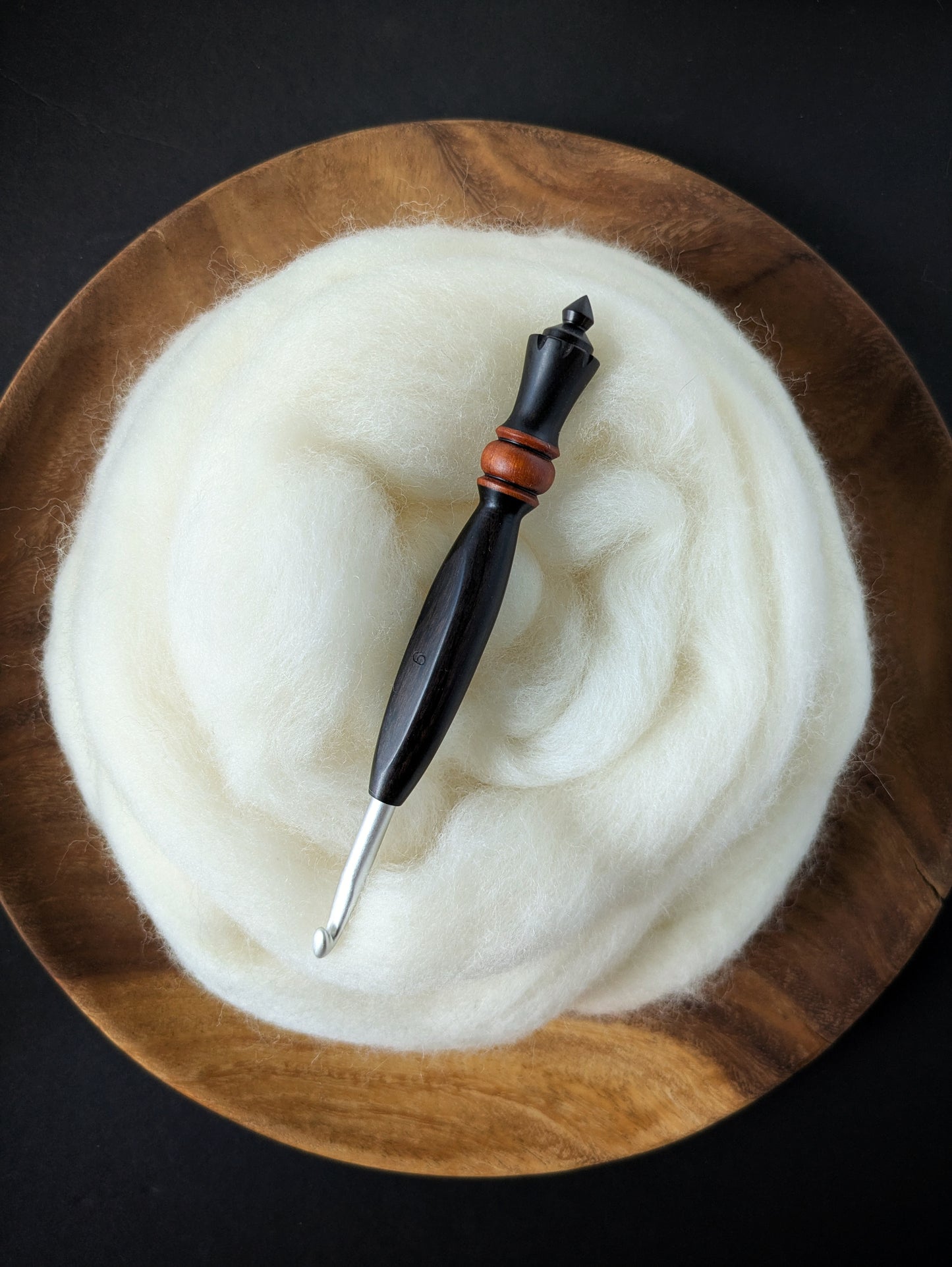 J 6mm Blackwood & Orangeheart Ergonomic Wood Crochet Hook