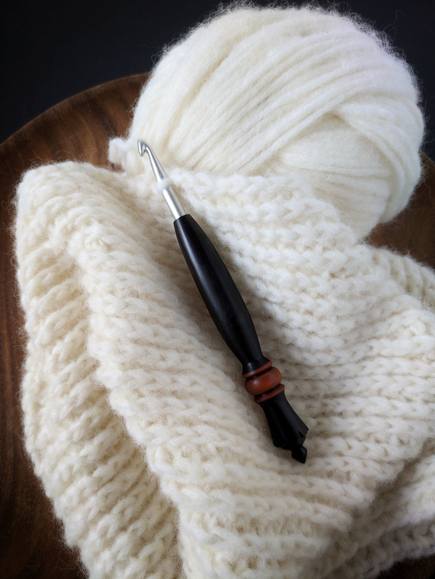 J 6mm Blackwood & Orangeheart Ergonomic Wood Crochet Hook