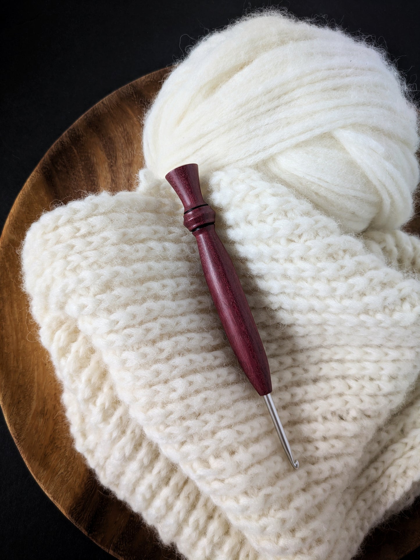 F 3.75mm Purpleheart Ergonomic Wood Crochet Hook