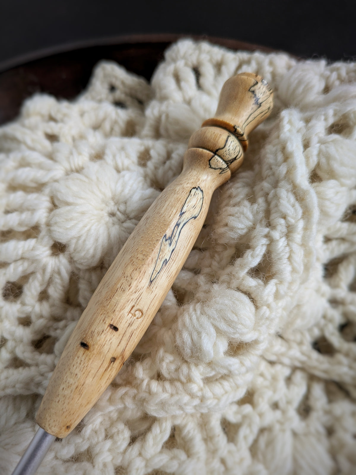 H 5mm Tamarind Ergonomic Wood Crochet Hook RTS