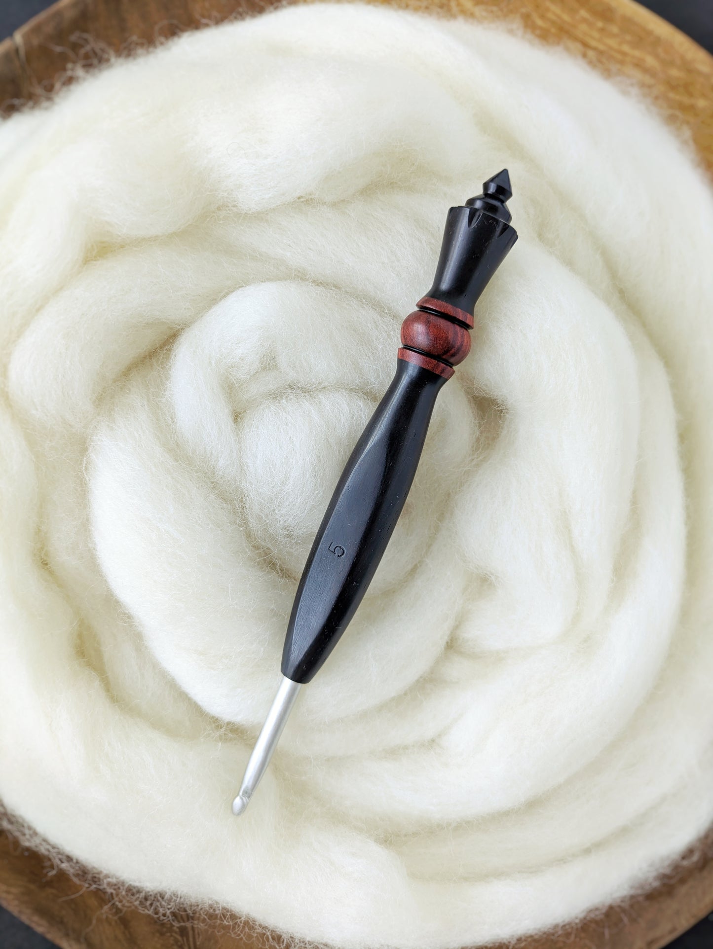 H 5mm Blackwood + Redheart Ergonomic Wood Crochet Hook