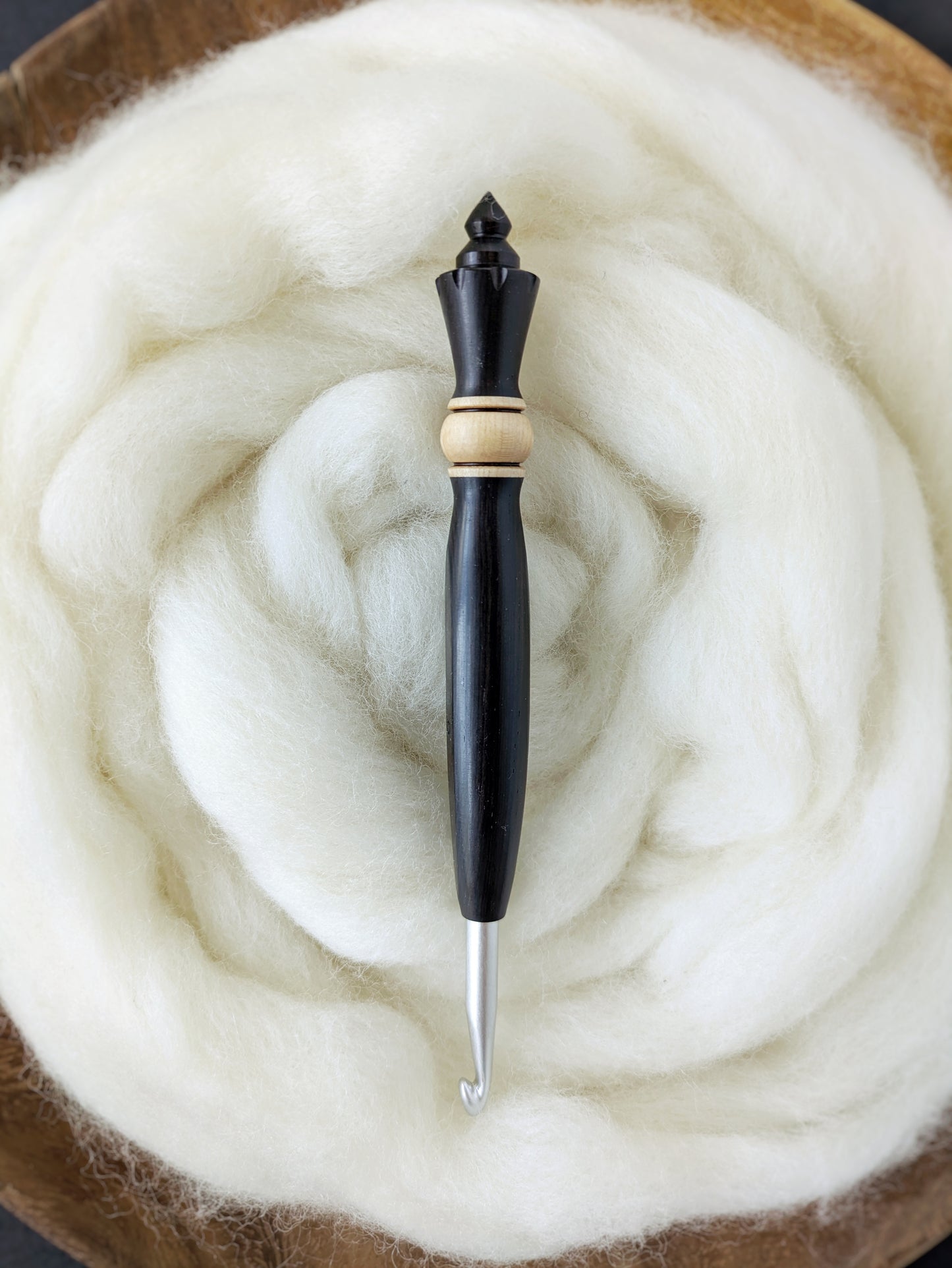 J 6mm Blackwood + Maple Ergonomic Wood Crochet Hook
