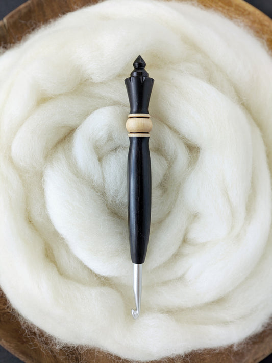 J 6mm Blackwood + Maple Ergonomic Wood Crochet Hook