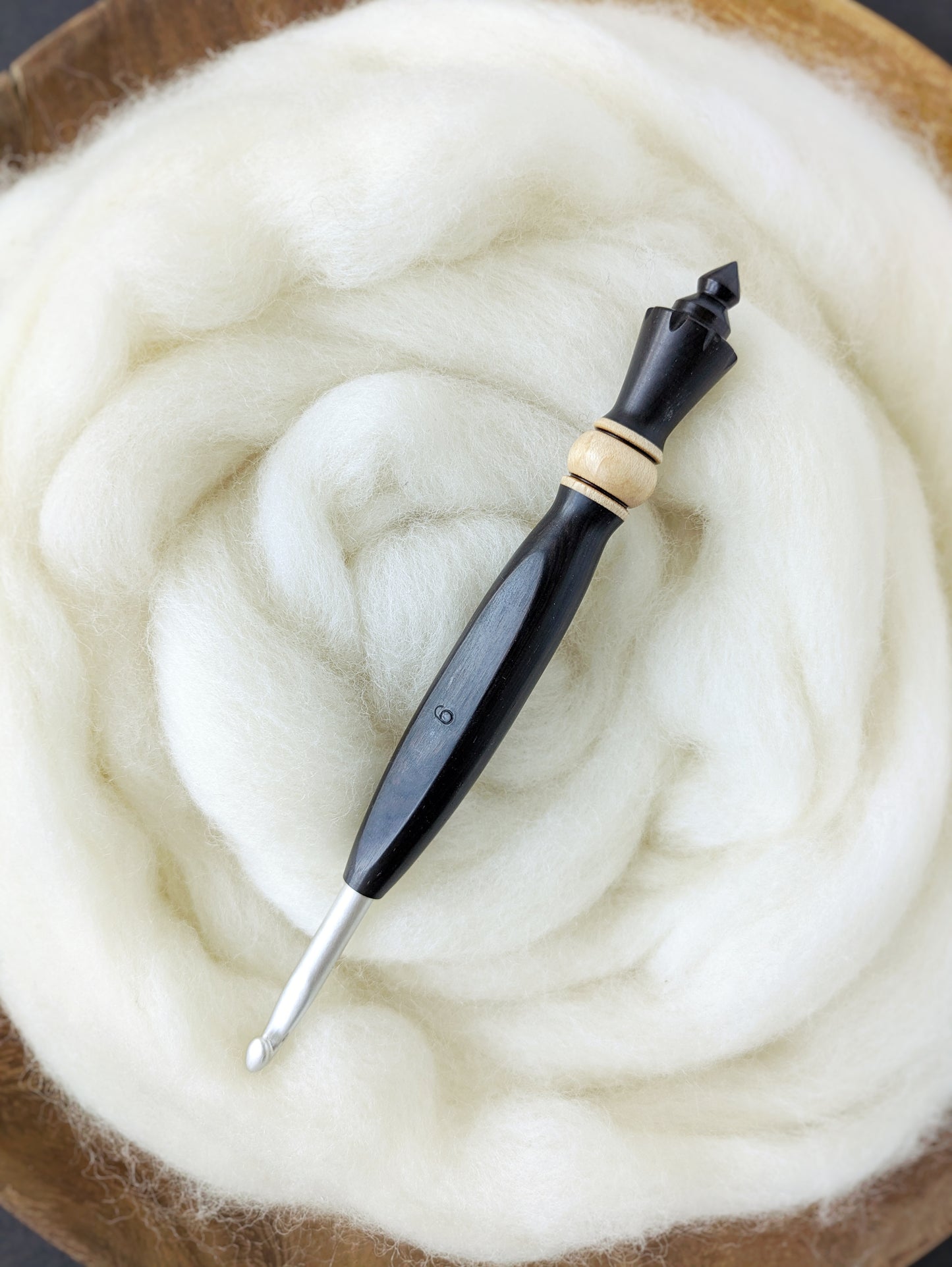 J 6mm Blackwood + Maple Ergonomic Wood Crochet Hook