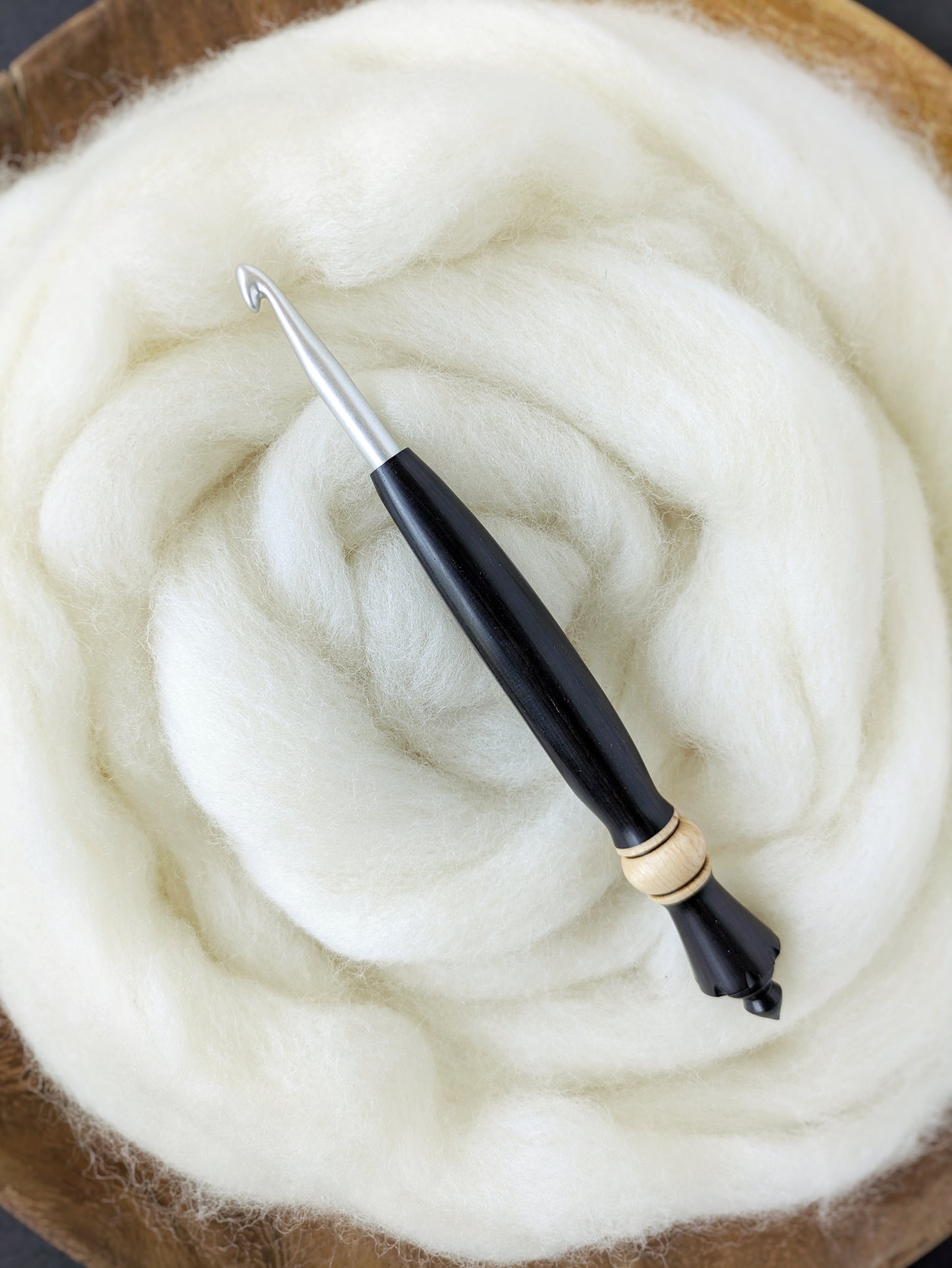 J 6mm Blackwood + Maple Ergonomic Wood Crochet Hook