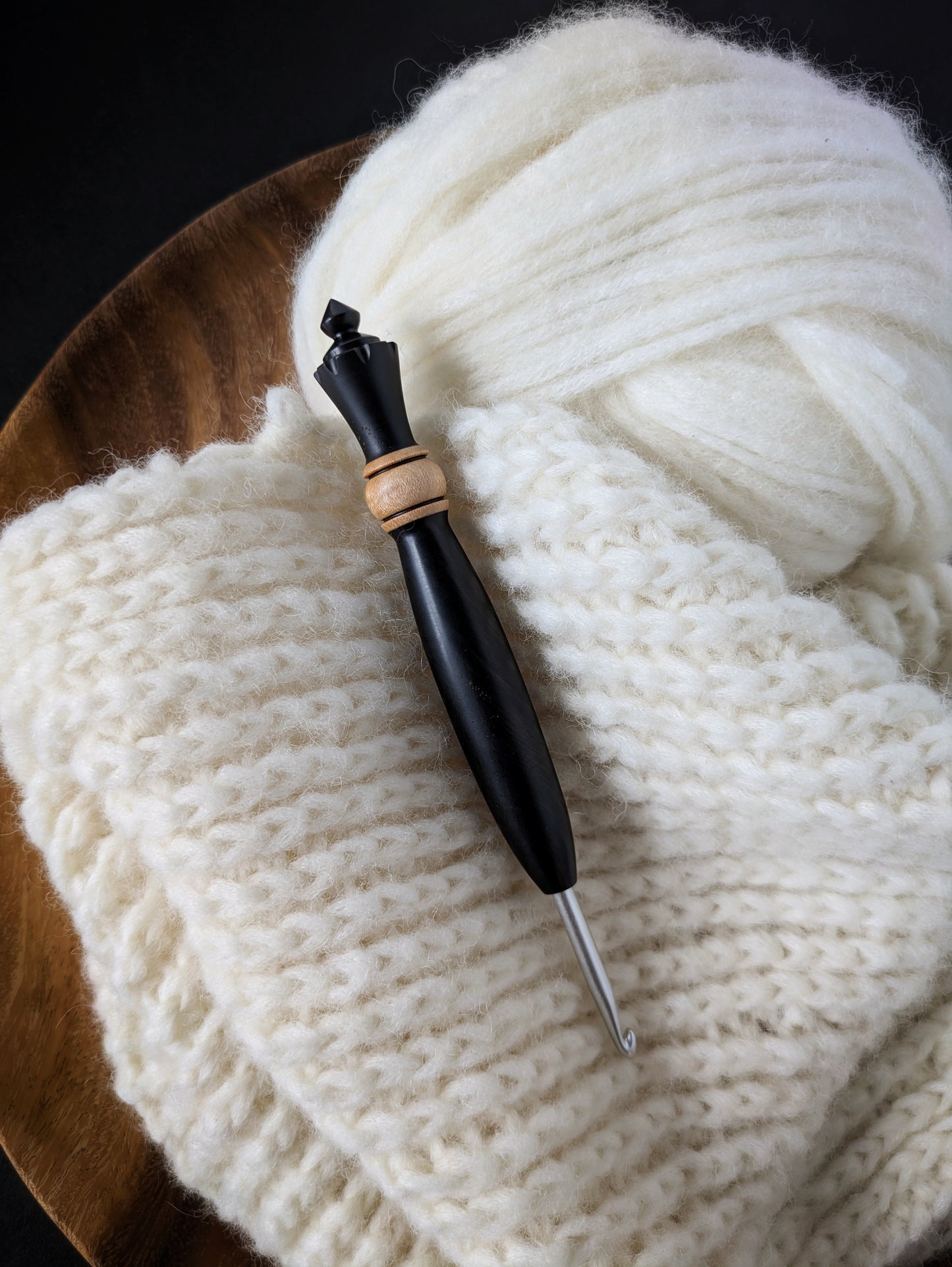 7 4.5mm Blackwood & Maple Ergonomic Wood Crochet Hook