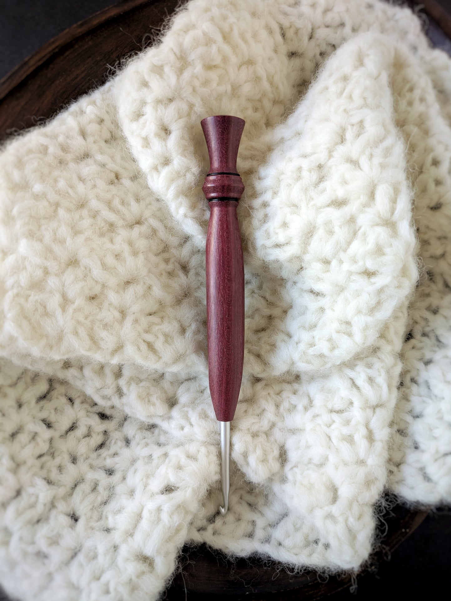 F 3.75mm Purpleheart Ergonomic Wood Crochet Hook