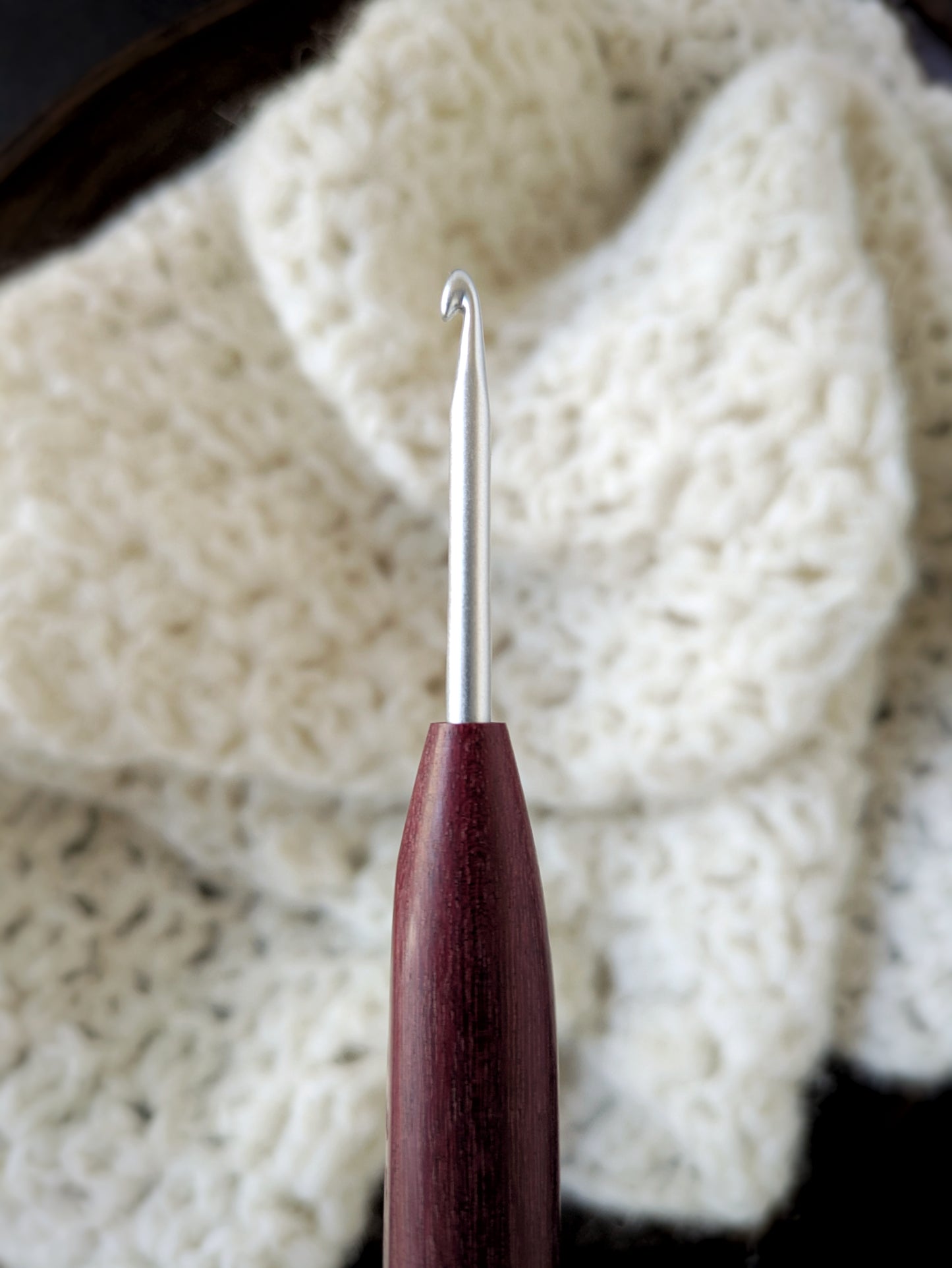 F 3.75mm Purpleheart Ergonomic Wood Crochet Hook