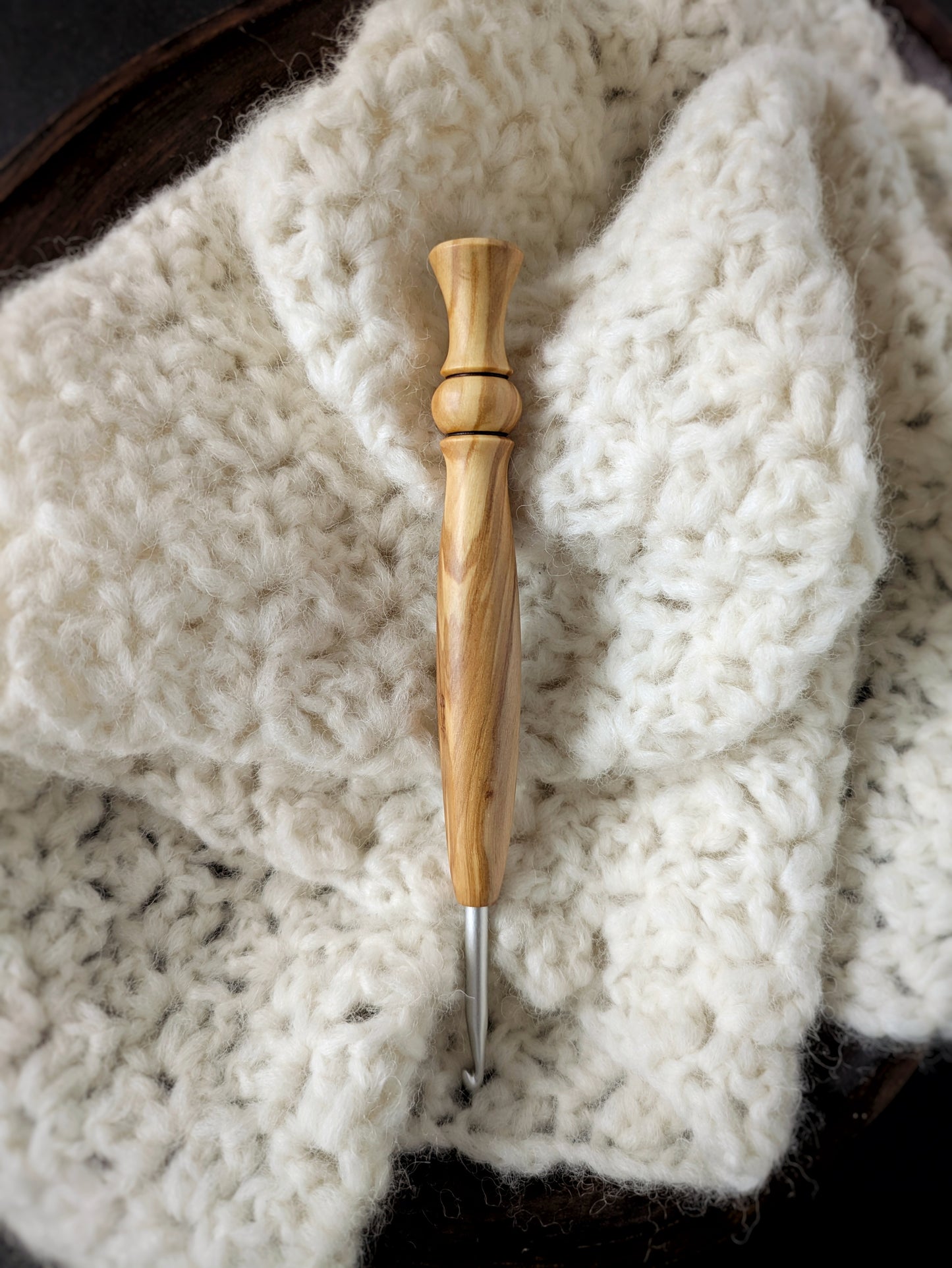 7 4.5mm Olivewood Ergonomic Wood Crochet Hook