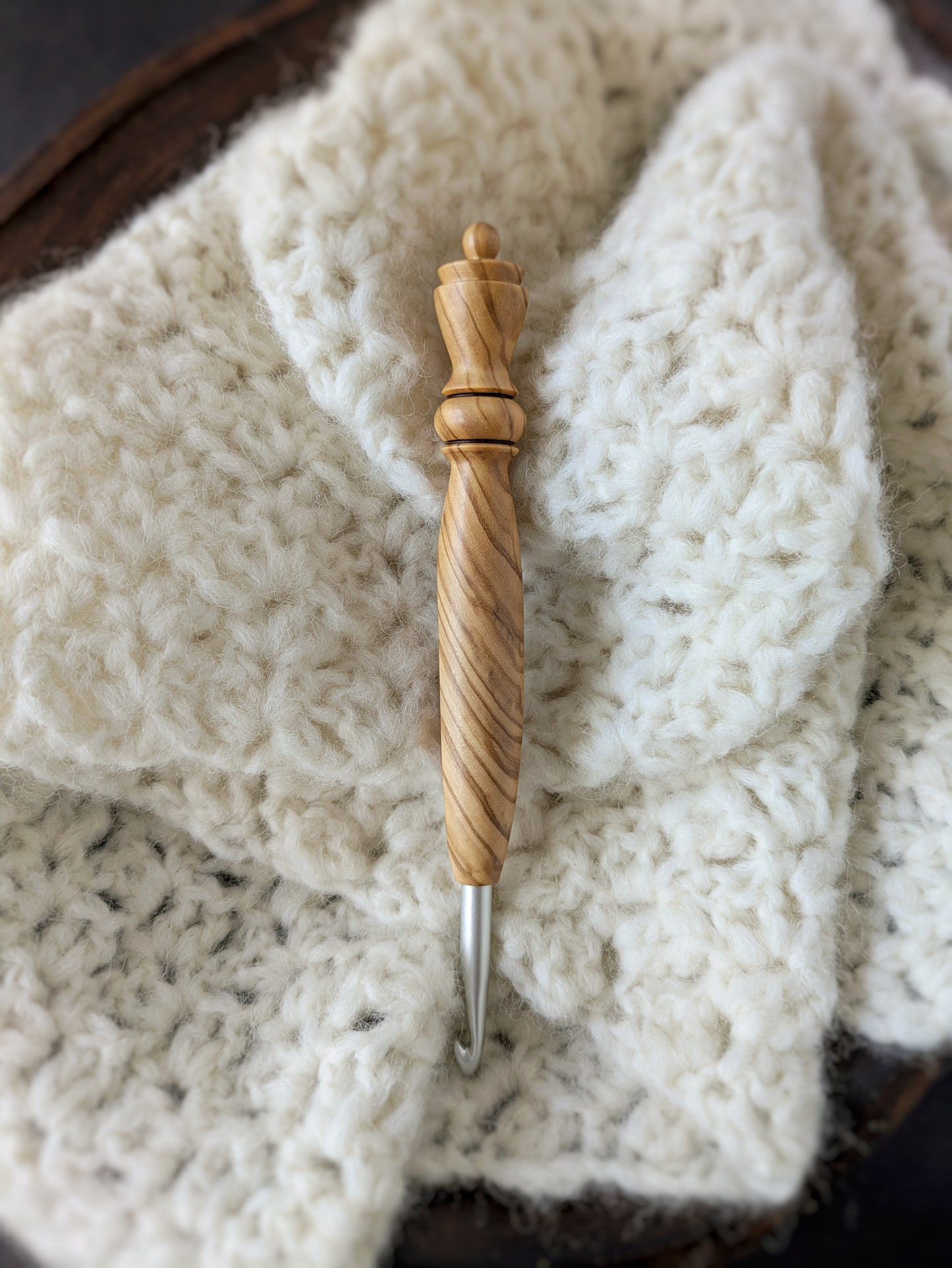 J 6mm Olivewood Ergonomic Wood Crochet Hook