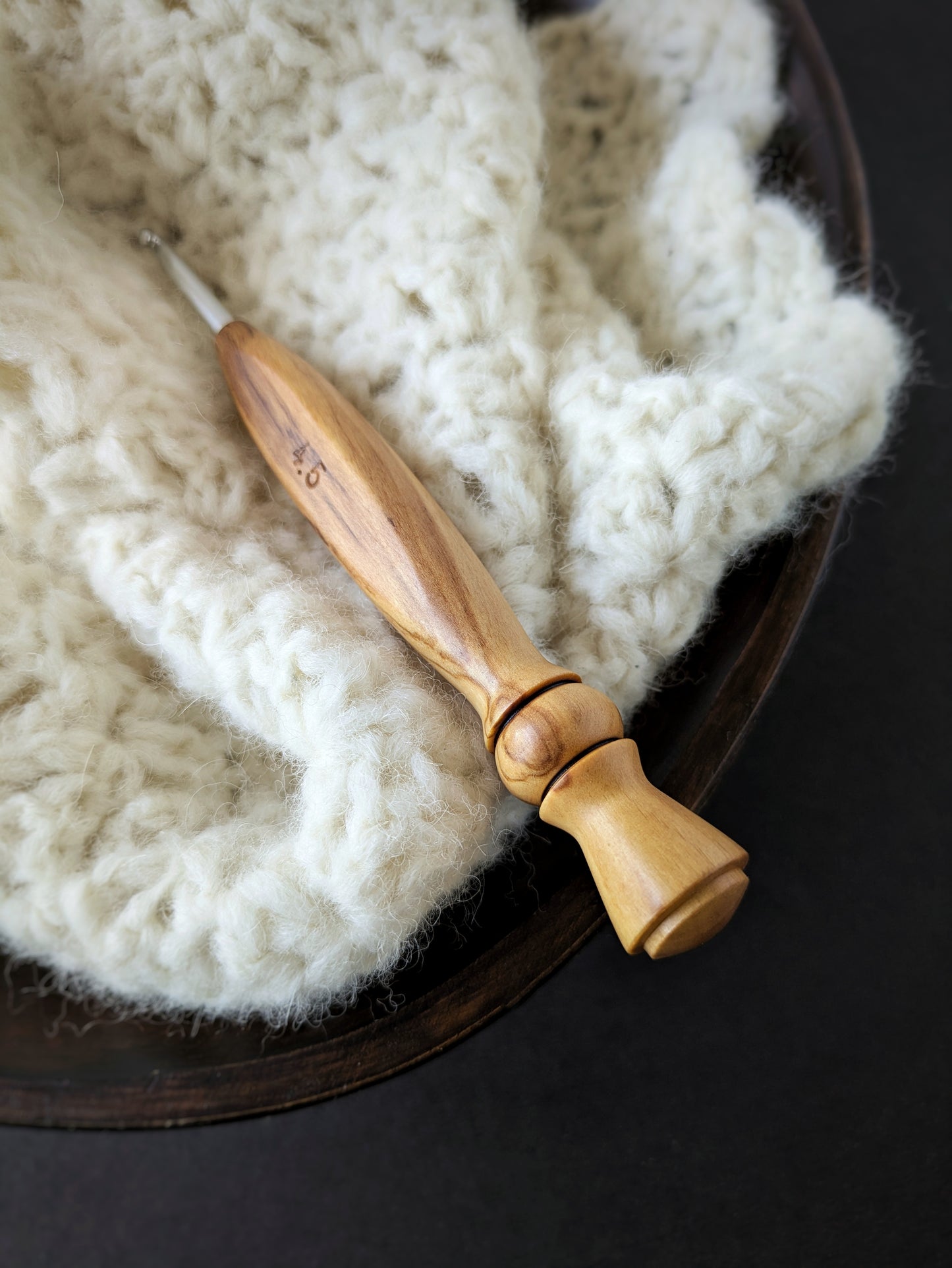 7 4.5mm Olivewood Ergonomic Wood Crochet Hook