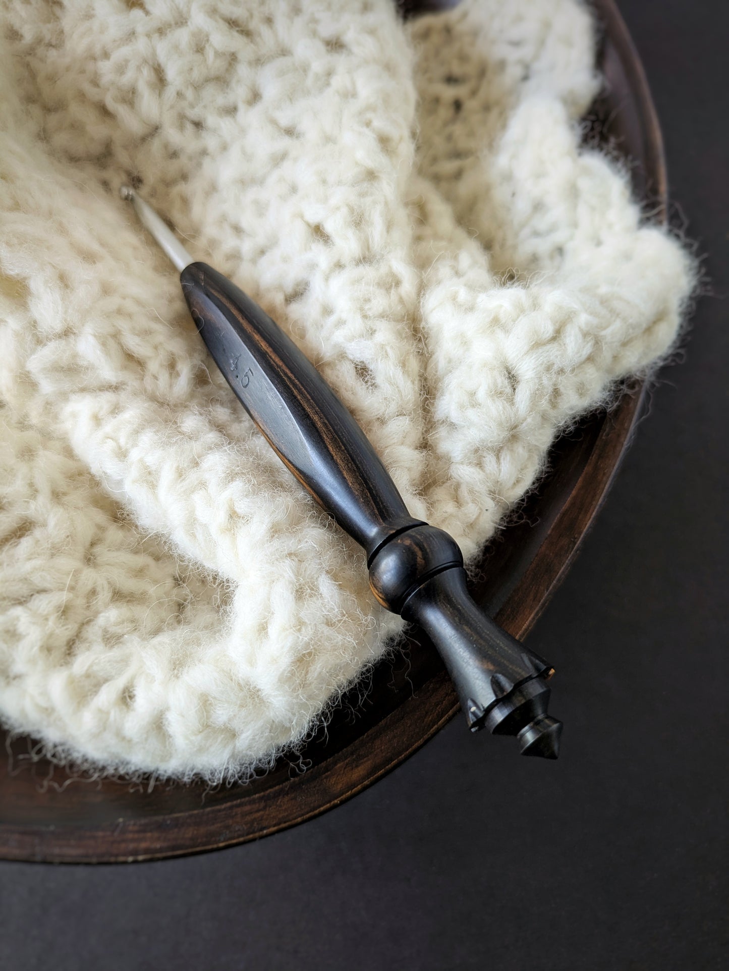 7 4.5mm Black & White Ebony Ergonomic Wood Crochet Hook