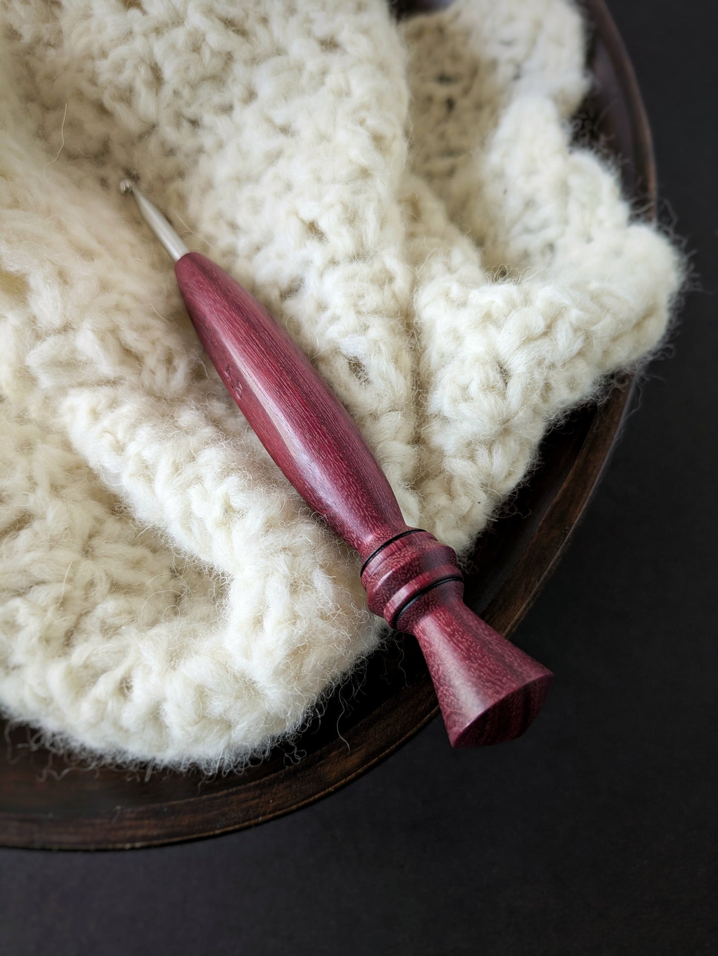 7 4.5mm Purpleheart Ergonomic Wood Crochet Hook