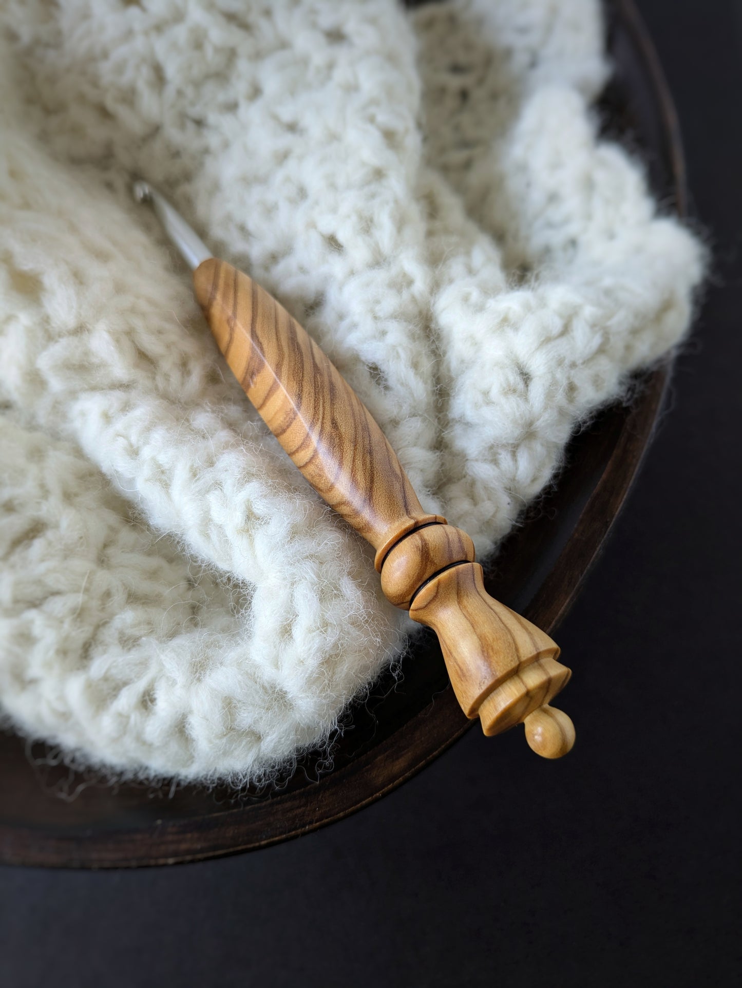 J 6mm Olivewood Ergonomic Wood Crochet Hook