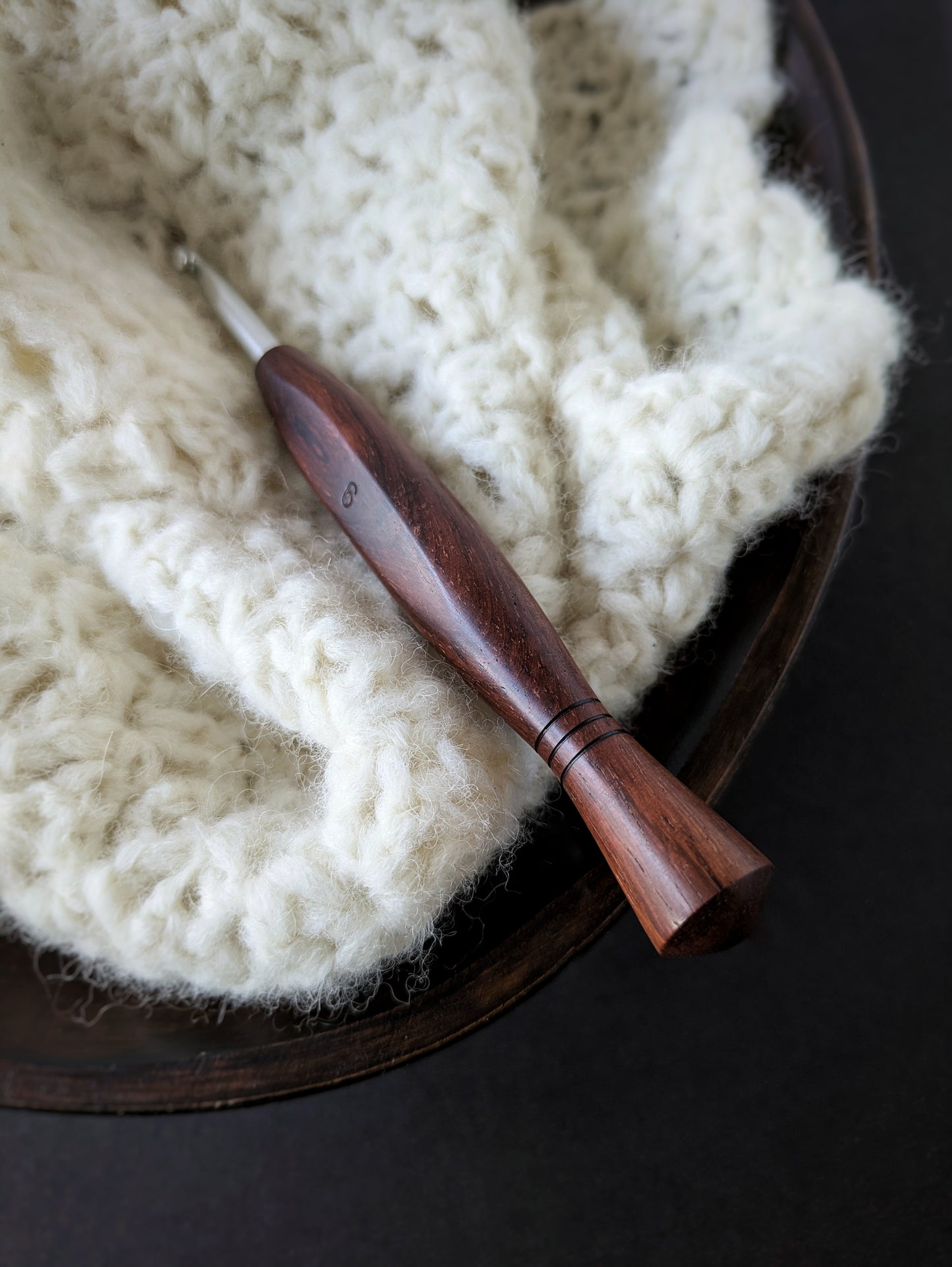 J 6mm Rosewood Ergonomic Wood Crochet Hook
