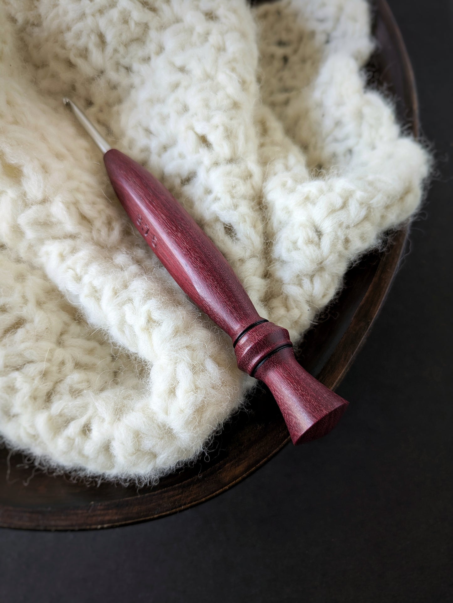 F 3.75mm Purpleheart Ergonomic Wood Crochet Hook