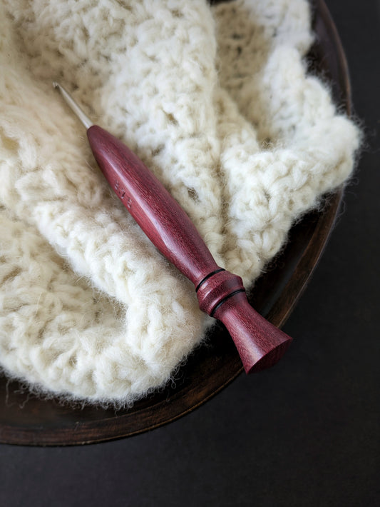 F 3.75mm Purpleheart Ergonomic Wood Crochet Hook