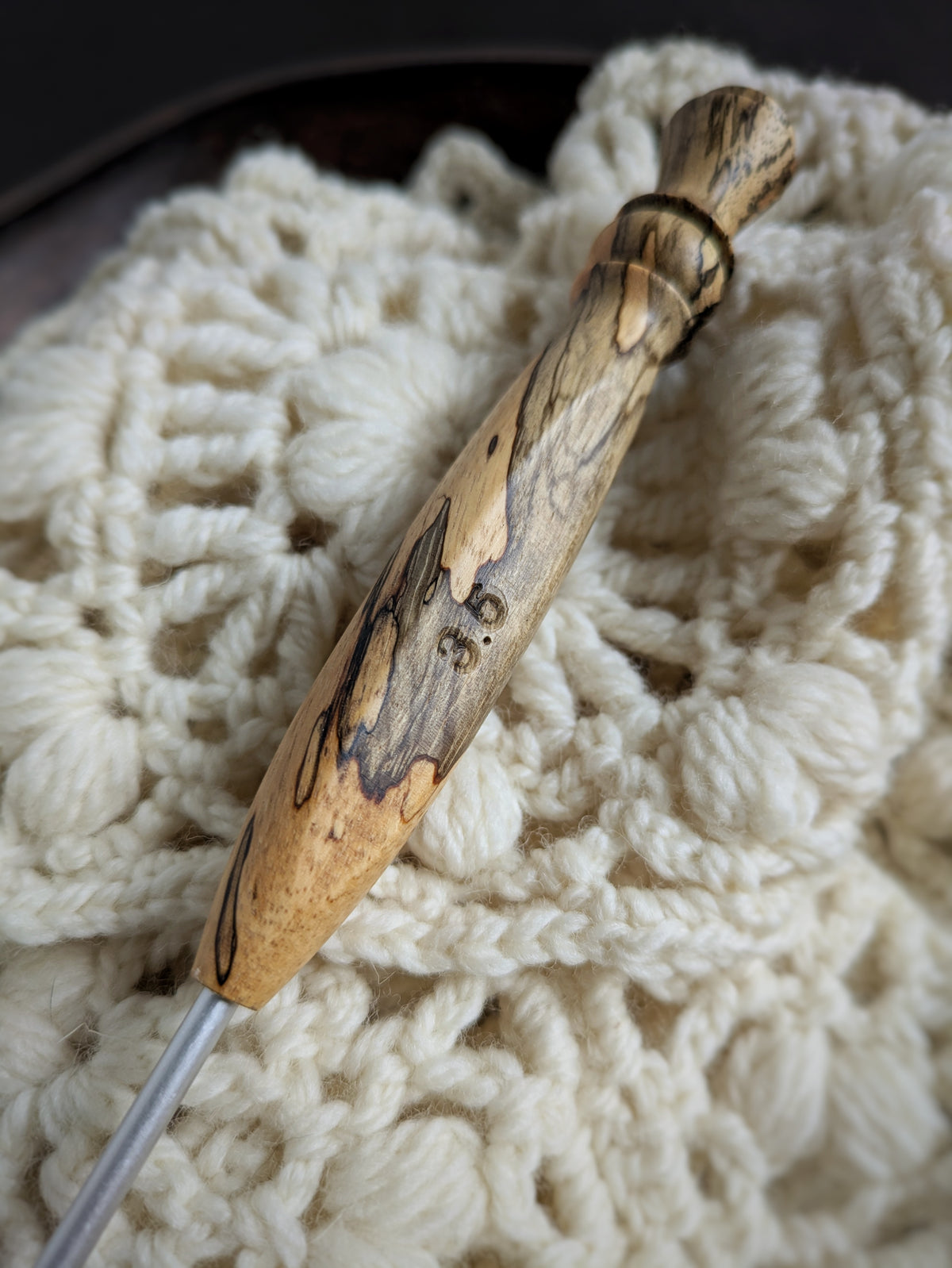 E 3.5mm Tamarind Ergonomic Wood Crochet Hook RTS