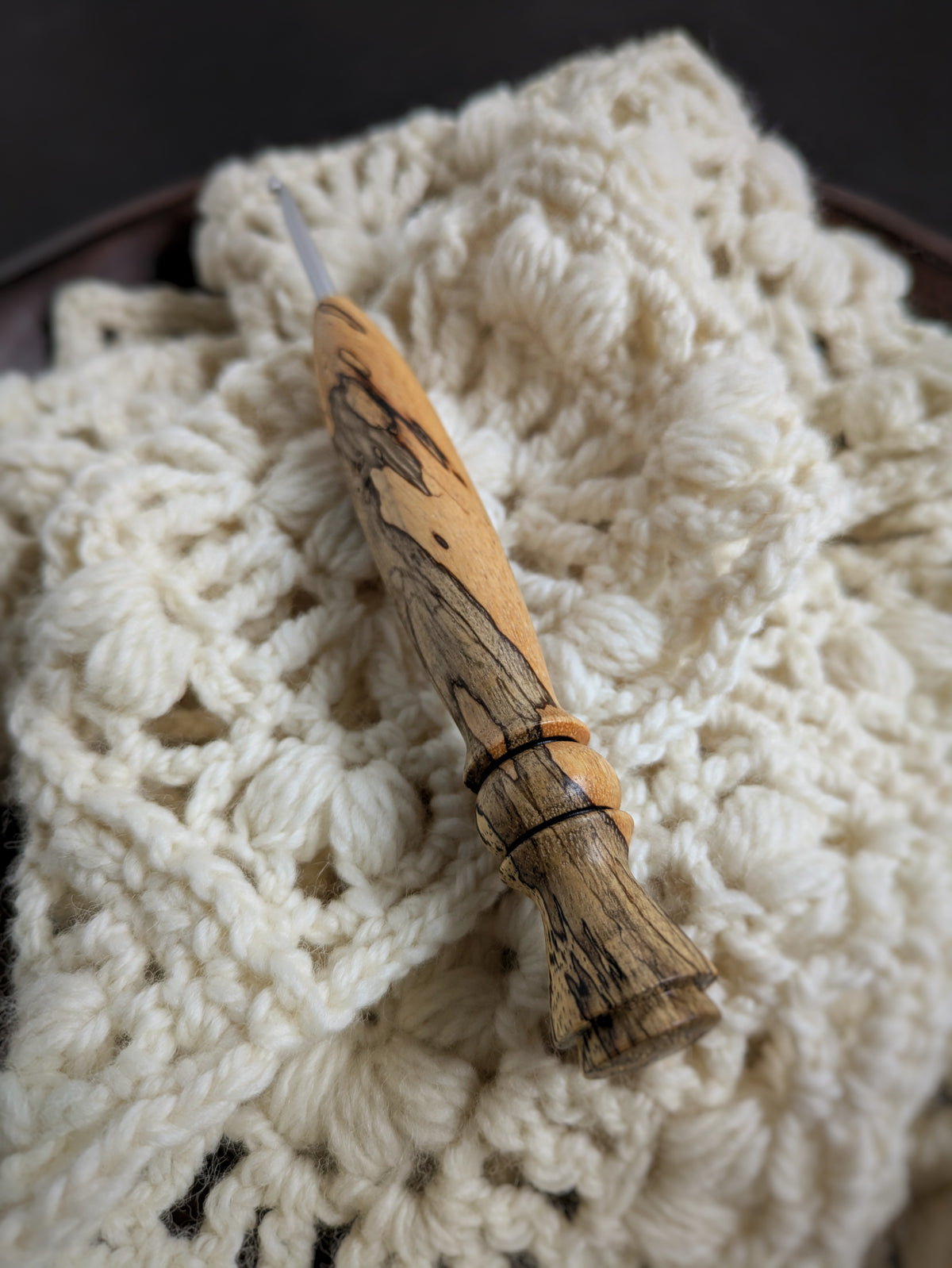 E 3.5mm Tamarind Ergonomic Wood Crochet Hook RTS