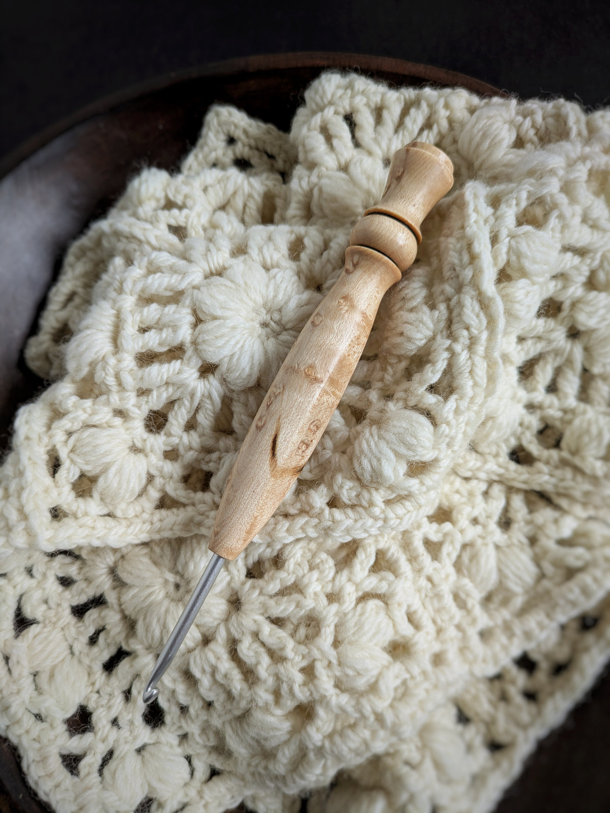 E 3.5mm Maple Ergonomic Wood Crochet Hook RTS
