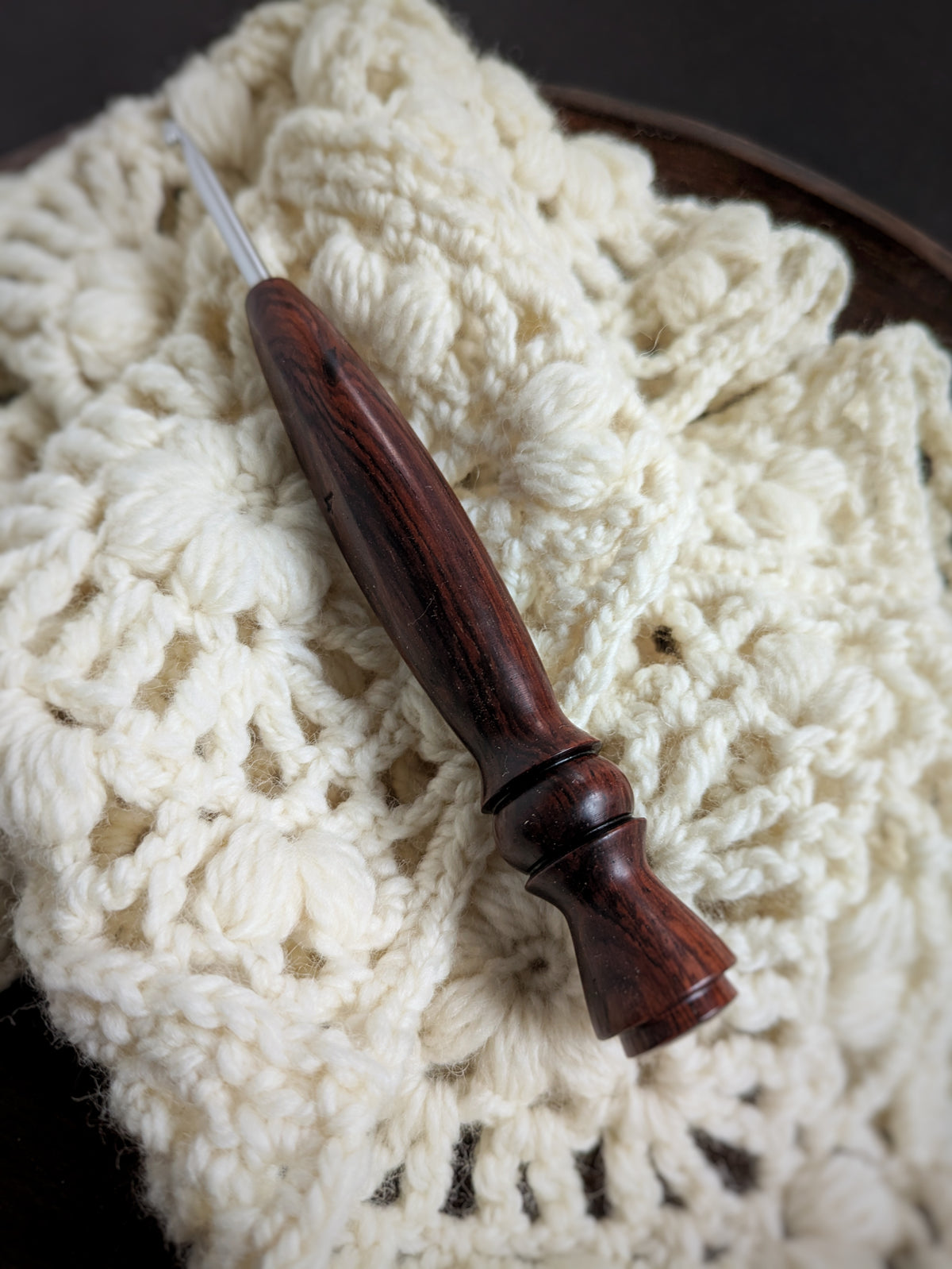G 4mm Rosewood Ergonomic Wood Crochet Hook RTS