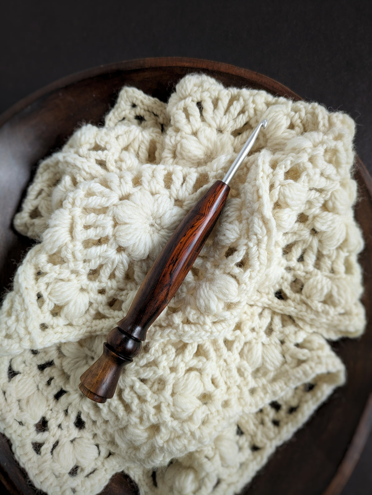G 4mm Cocobolo Ergonomic Wood Crochet Hook RTS