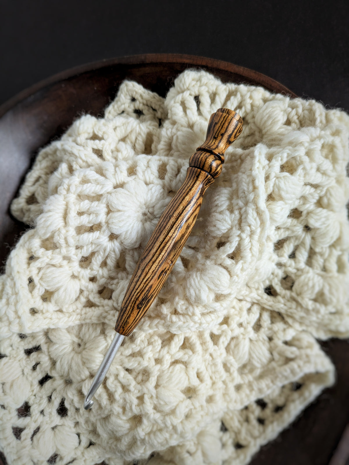 7 4.5mm Bocote Ergonomic Wood Crochet Hook RTS
