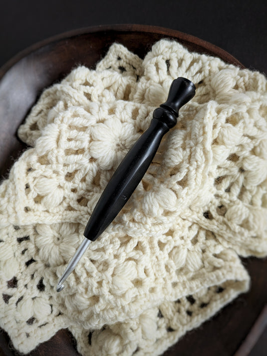 H 5mm Indian Ebony Ergonomic Wood Crochet Hook RTS