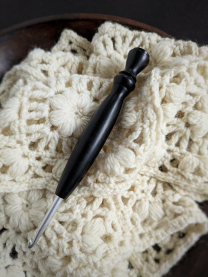 H 5mm Indian Ebony Ergonomic Wood Crochet Hook RTS