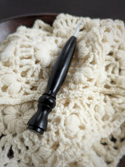 H 5mm Indian Ebony Ergonomic Wood Crochet Hook RTS