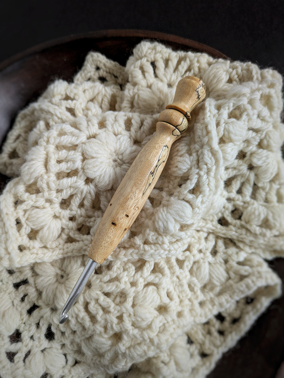 H 5mm Tamarind Ergonomic Wood Crochet Hook RTS