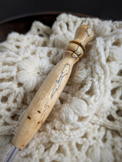 H 5mm Tamarind Ergonomic Wood Crochet Hook RTS