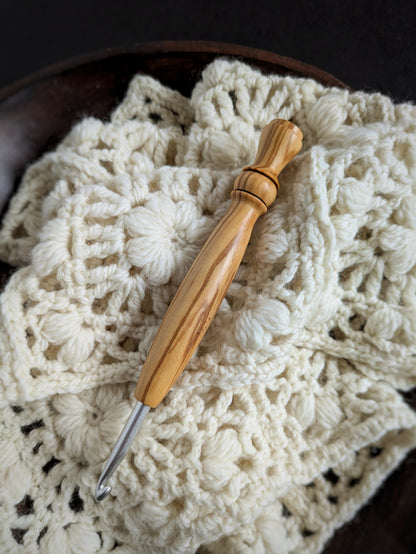 I 5.5mm Olivewood Ergonomic Wood Crochet Hook RTS