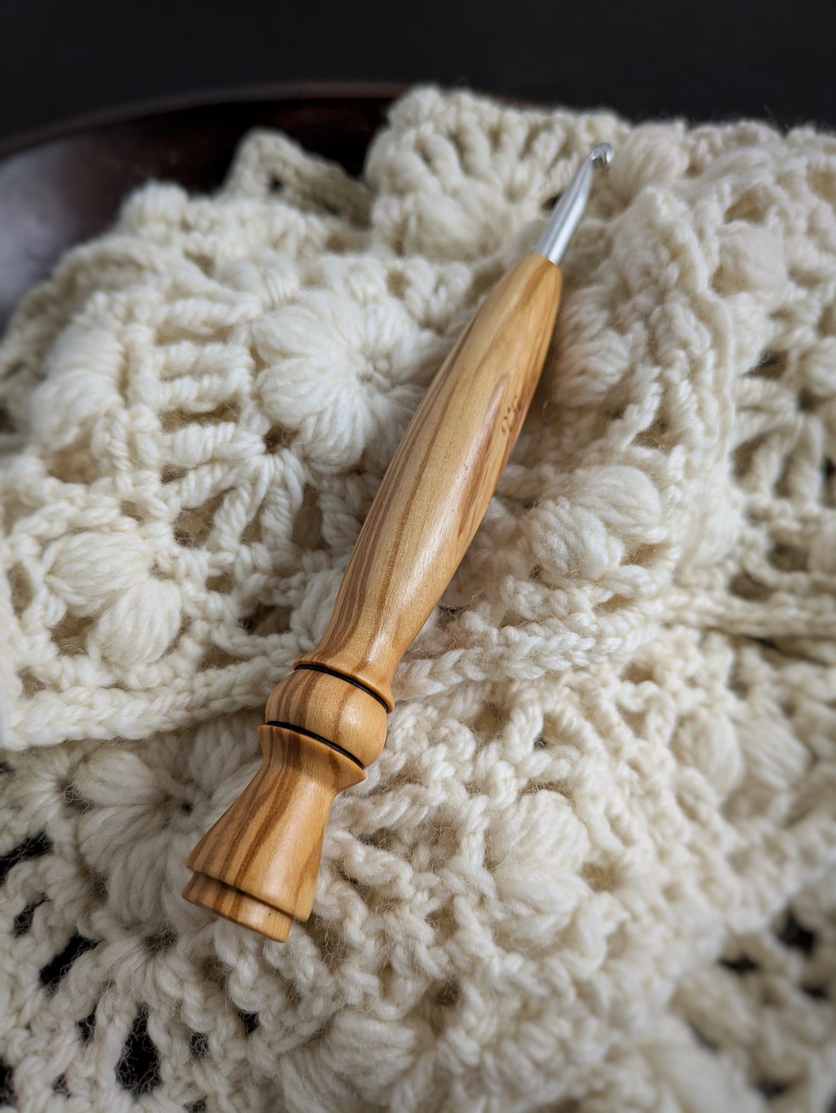 I 5.5mm Olivewood Ergonomic Wood Crochet Hook RTS