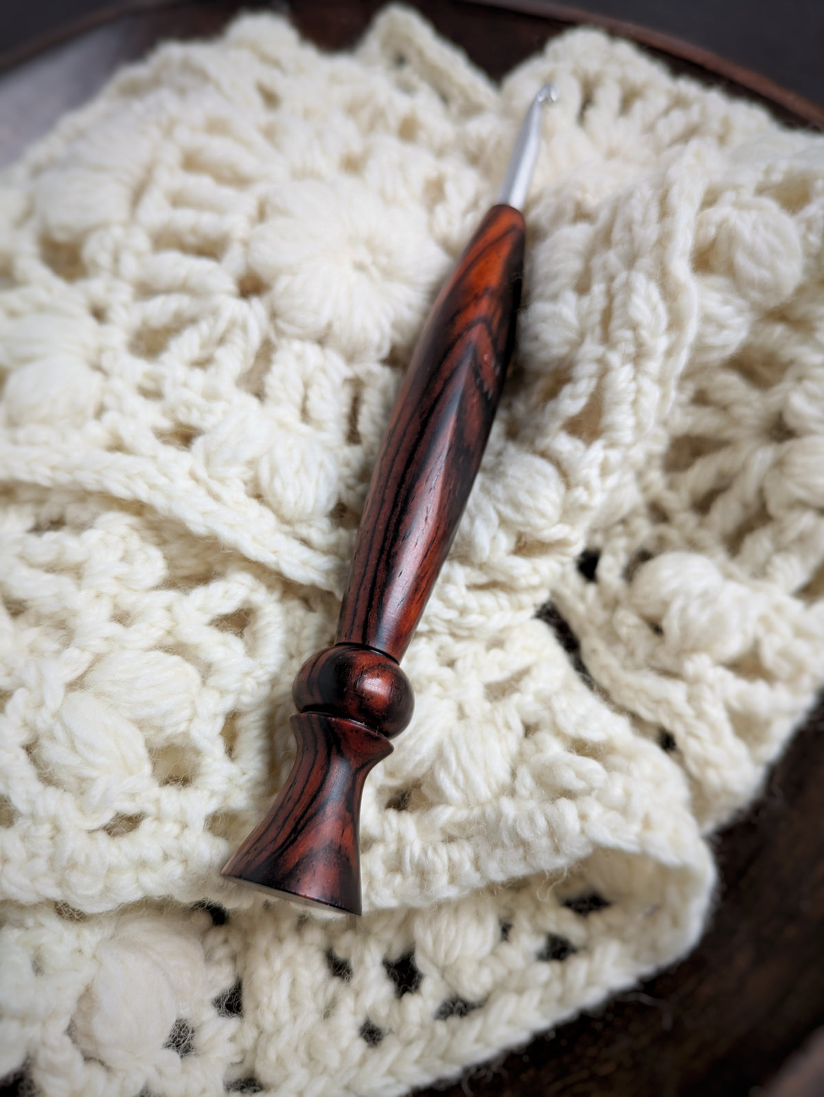 I 5.5mm Cocobolo Ergonomic Wood Crochet Hook RTS