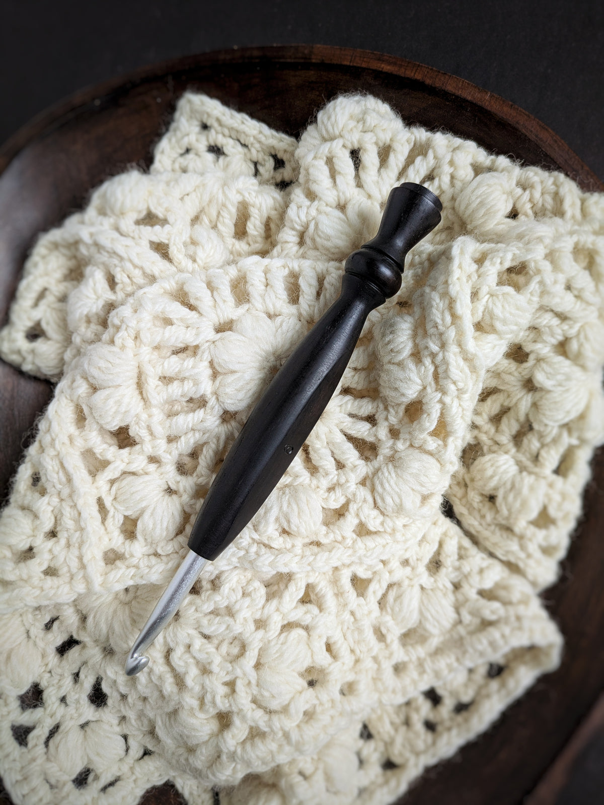 J 6mm Blackwood Ergonomic Wood Crochet Hook RTS