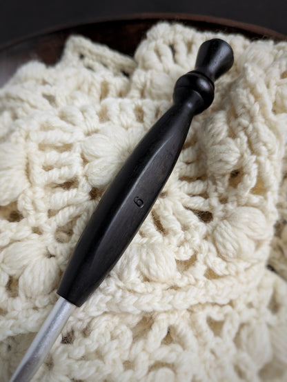 J 6mm Blackwood Ergonomic Wood Crochet Hook RTS