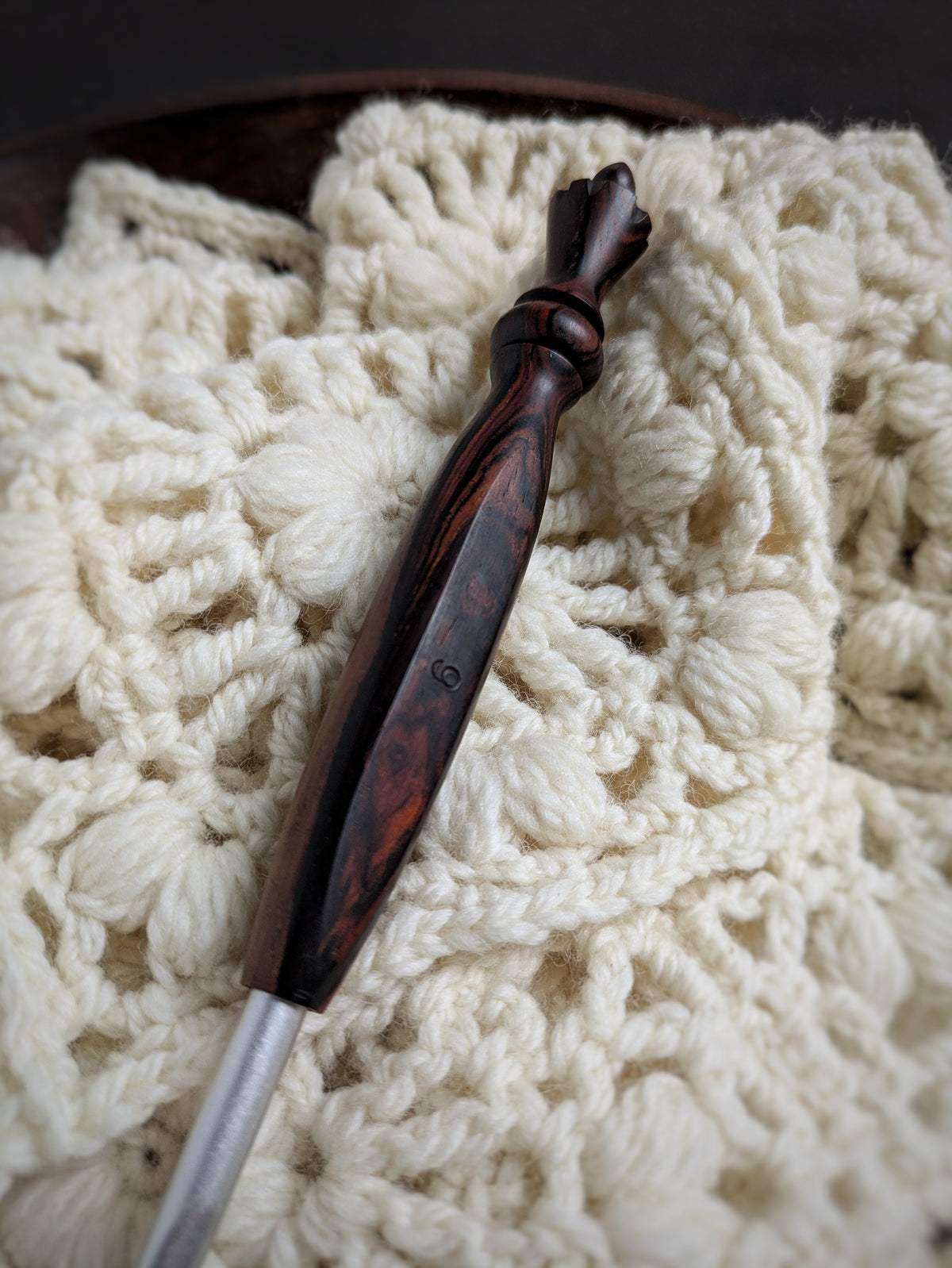 J 6mm Cocobolo Ergonomic Wood Crochet Hook RTS