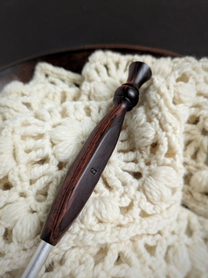 J 6mm Rosewood Ergonomic Wood Crochet Hook RTS