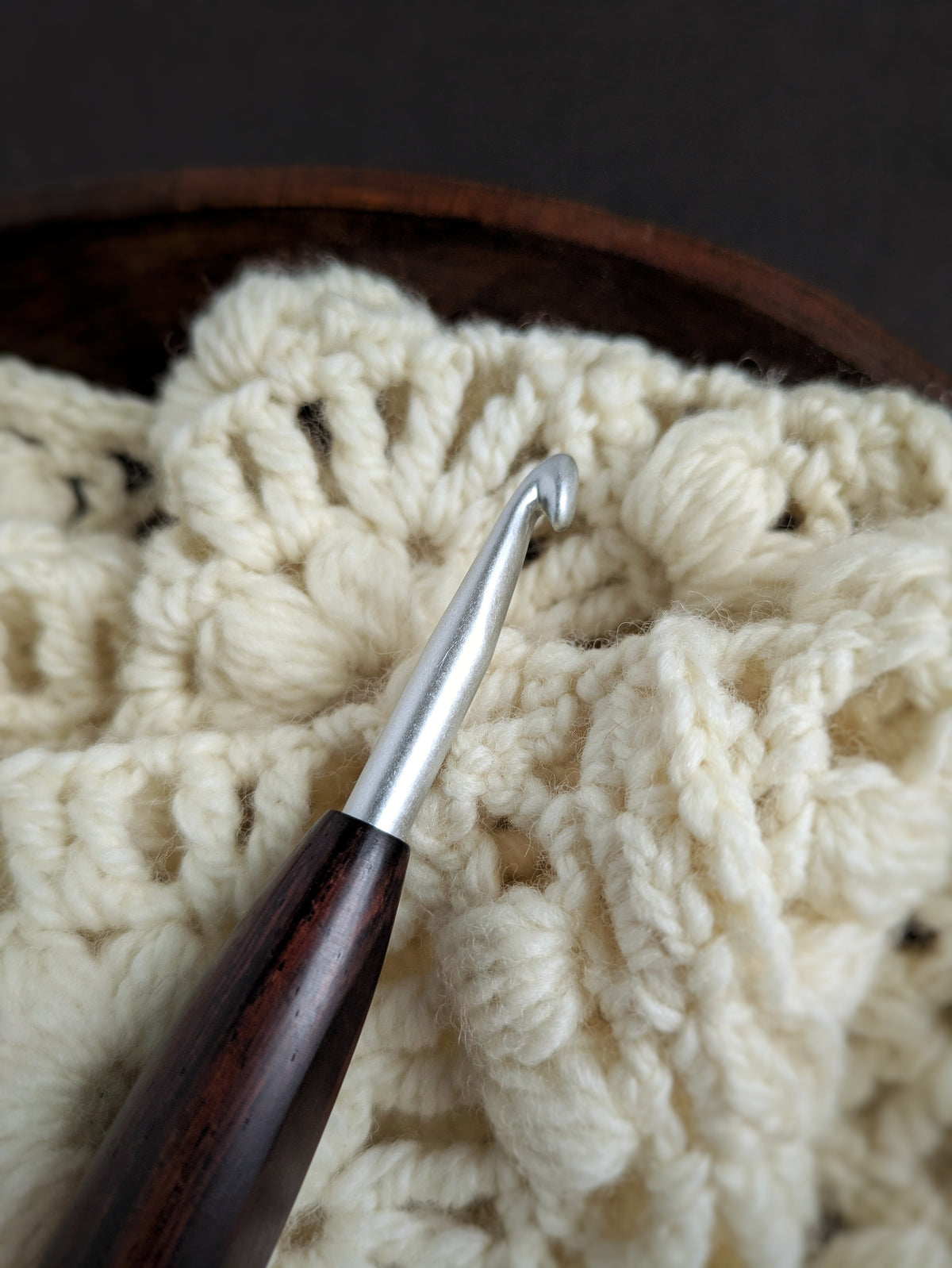 J 6mm Rosewood Ergonomic Wood Crochet Hook RTS