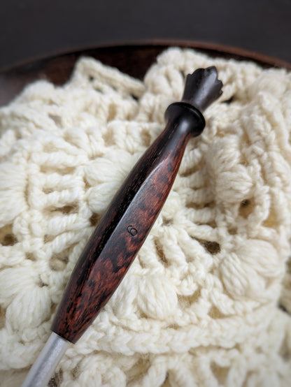 J 6mm Cocobolo Ergonomic Wood Crochet Hook RTS